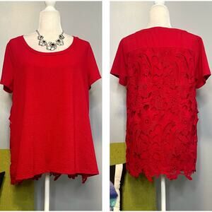 Soft Surroundings Red Lace Back Short Sleeve Top